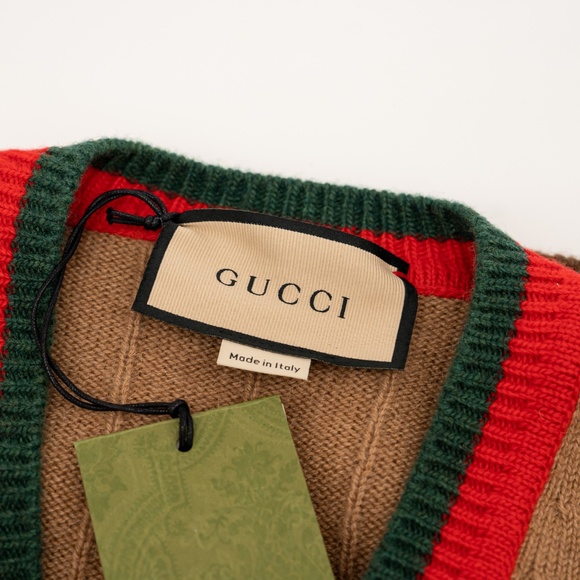 size M Gucci Camel Brown Cashmere Cable Knit Vest Web - Picture 9 of 13